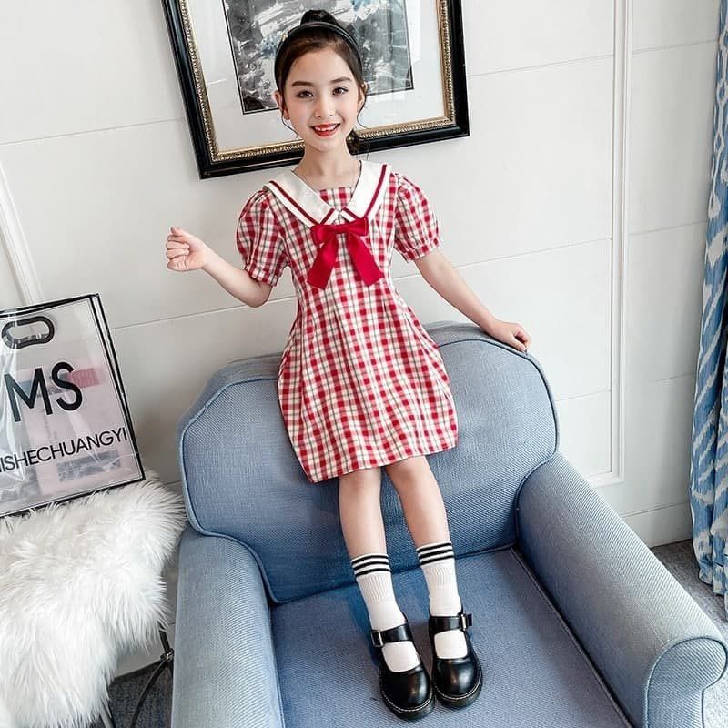 dress anak cream red buffalo vintage import