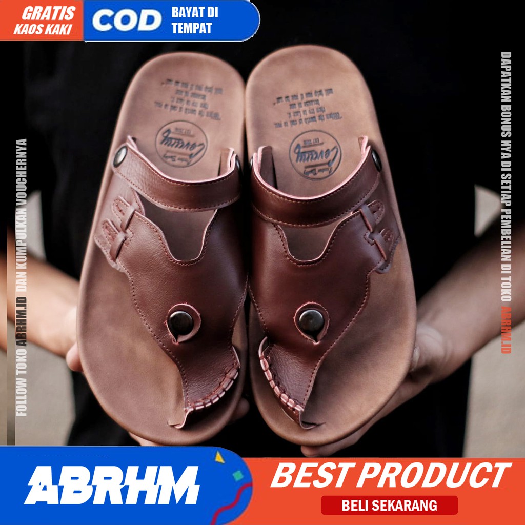 ABRHM x LUCKY Sandal Jepit Pria Sandal Pria Kulit Asli Sendal Jepit Cowok / Cowo Keren Ori Kekinian