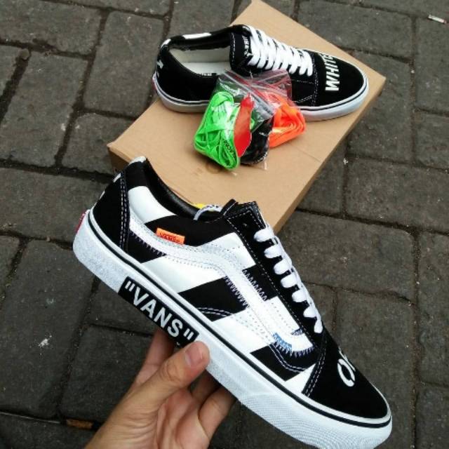 Sepatu Sneakers Vans Oldskool Black White x Off White For Man Premium