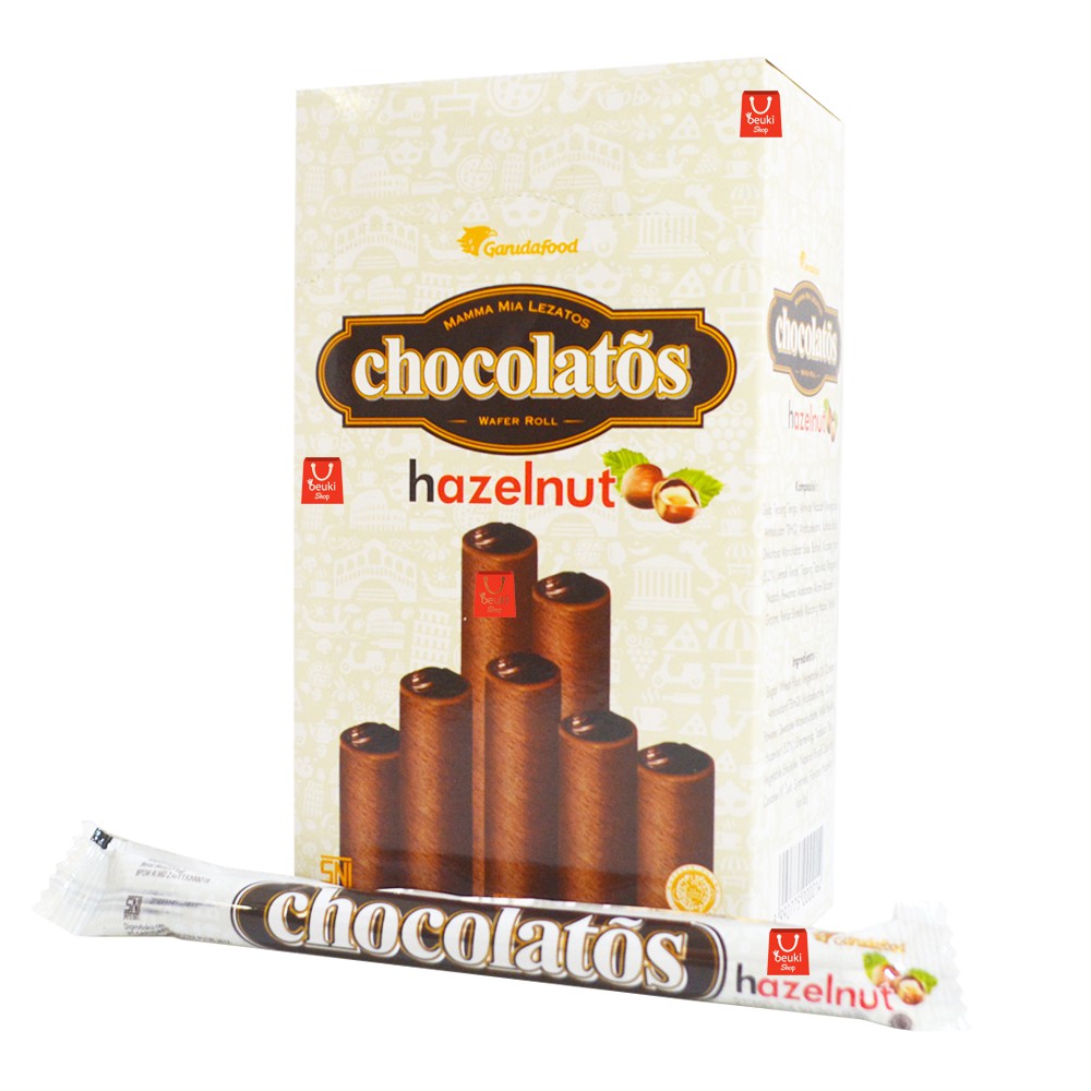 

Chocolatos Wafer Roll Hazelnut Long Biskuit Wafer Roll Pastinya Nikmat - 20pcs x 16gr