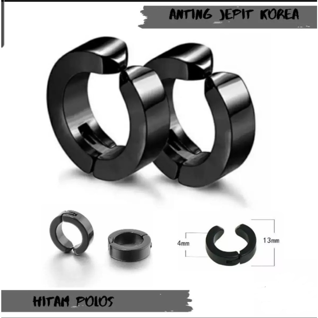 Anting Jepit Pria Wanita Korea Sepasang Warna Hitam Anting Gaya Tanpa Tindik