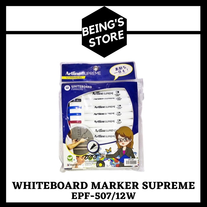 

SPIDOL PAPAN TULIS SET 12PCS SUPREME WHITEBOARD MARKER ARTLINE EPF-507/12W