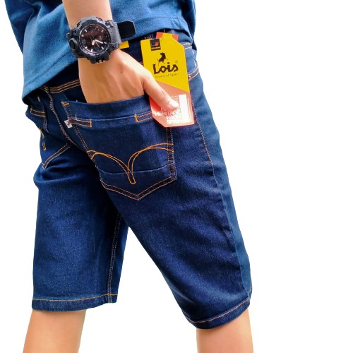 Celana Jeans Pendek Lois Dongker Celana Pendek Pria Kualitas Jahitan Rapi Bahan Kain Tebal dan Halus