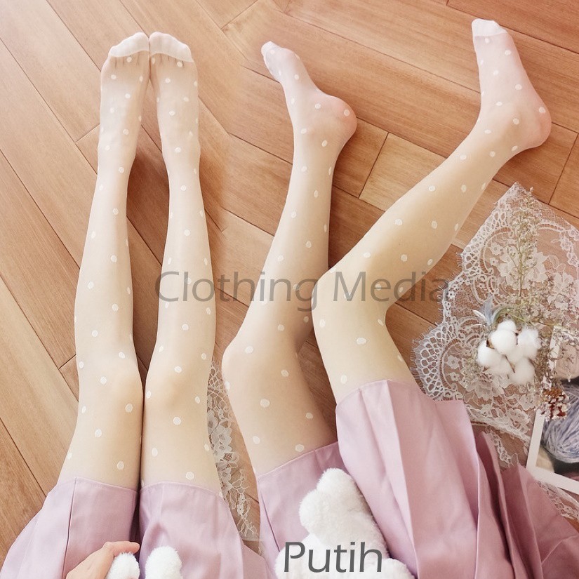 Pantyhose Motif Titik Polkadot Transparan Tipis Stocking Celana Polka Dot