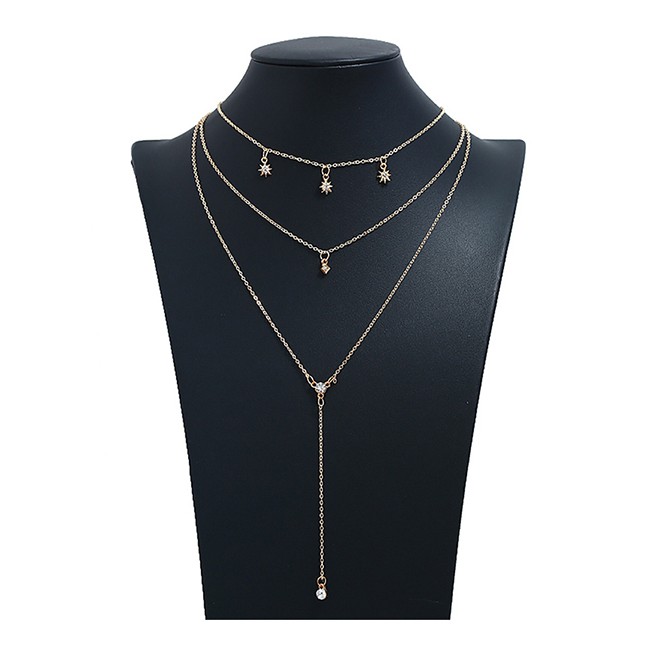 LRC Kalung Fashion Gold Star-studded Multi-layer Necklace Y61570