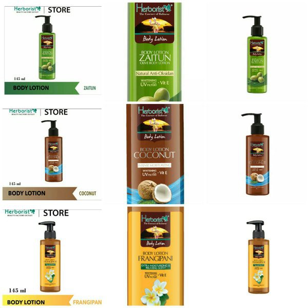 HERBORIST Body Lotion Zaitun | Coconut | Frangipani | Whitening UV Filter HERBORIS 145ml