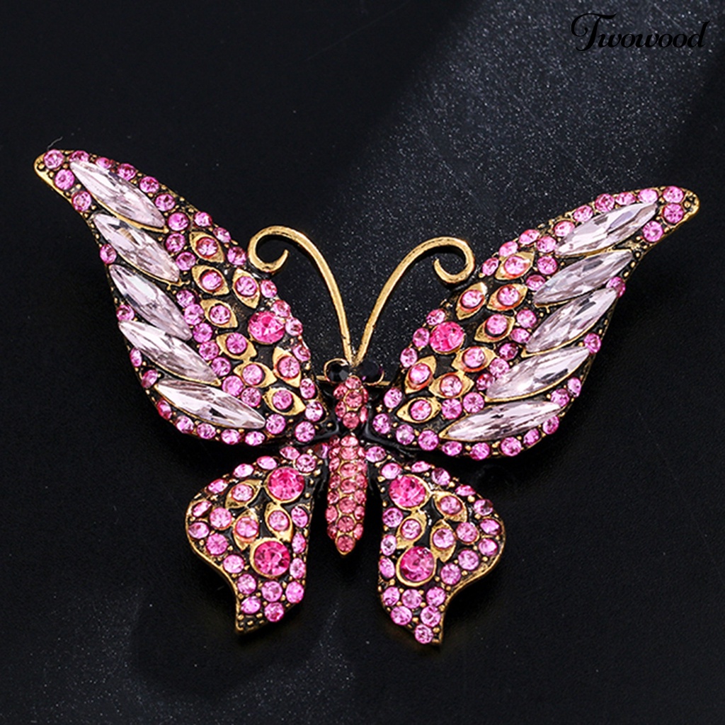 Twowood Butterflies Shape Large Lapel Pin Christmas Rhinestone Shiny Brooch Pin Scarf Clip