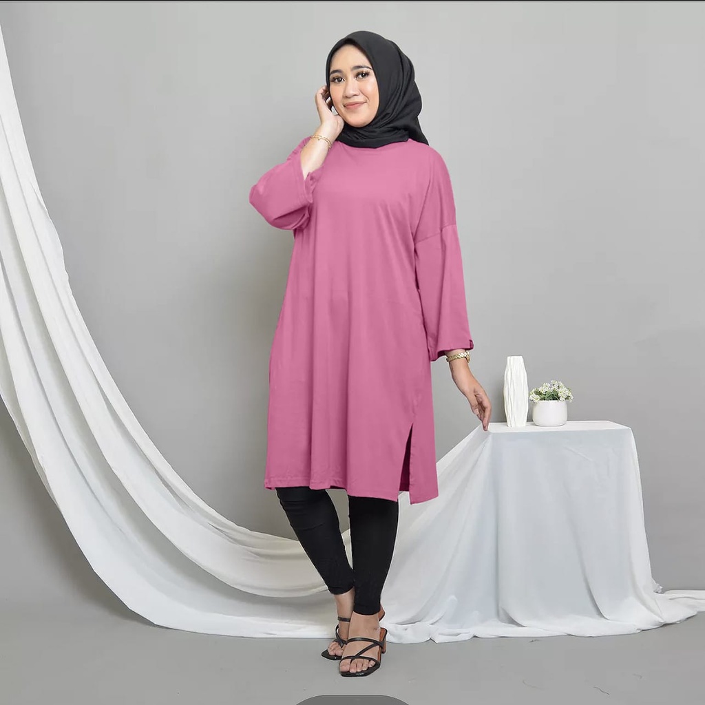 GR TUNIK BASIC OVERSIZE POLOS DRESS OVERSIZE KAOS POLOS BASIC MIDI DRESS SR321