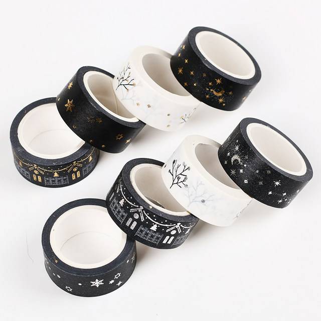Washi Tape Corak Bulan Bintang Gold untuk Jurnal Diary Scrapbook