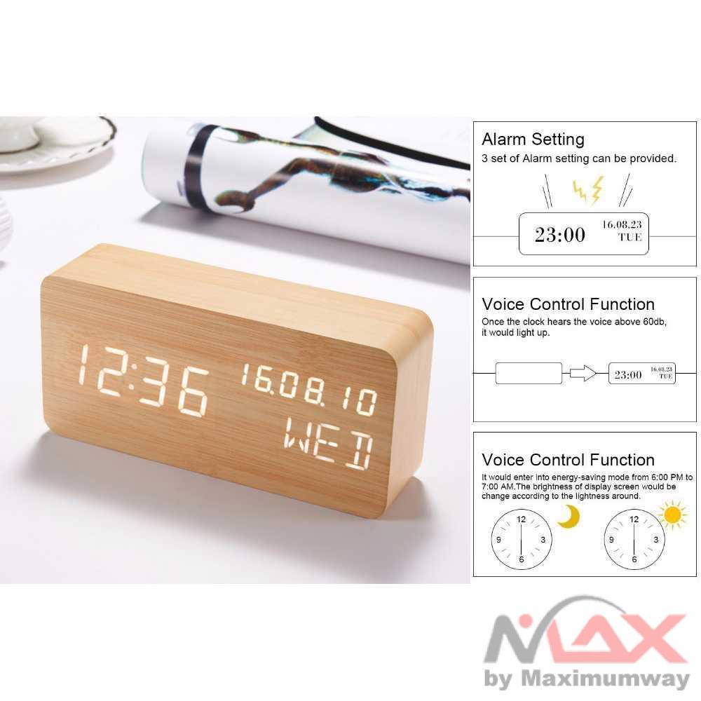 Jam Weker Alarm Kayu Digital plus temperatur ruangan Voice Control  Minimalis Modern jam tidur alaram - TX602 Warna Kuning Putih Led Digital Alarm Clocks Wooden Electronic Clocks Silent Clock Mechanism Voice Control Temperature Display Usb Table Clock