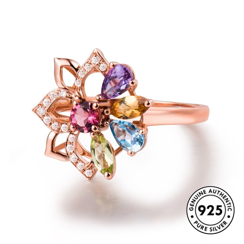 Cincin Sterling Silver 925 Model Bunga Warna Rose Gold Untuk Wanita