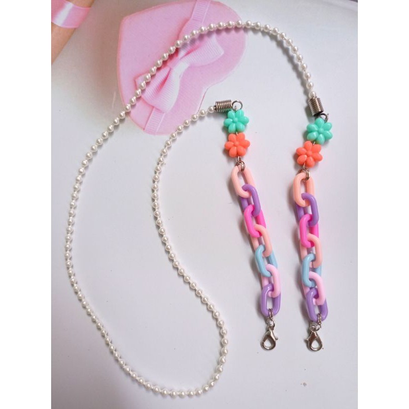 Strap Mask / Tali Maker / Gantungan Masker / Kalung Masker / Konektor Rantai Pastel Mix Bunga