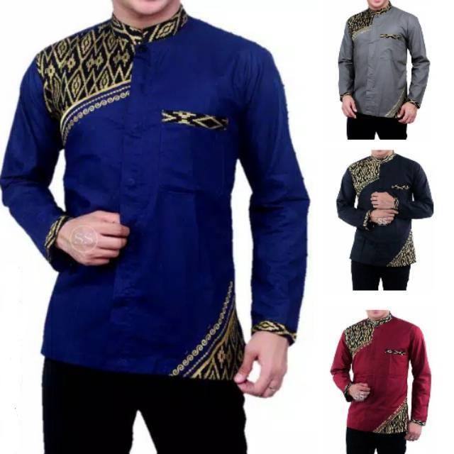 Koko / Kemeja Batik Fashion Muslim Kombinasi C07 Al Haramain S/M/L/XXL Dewasa