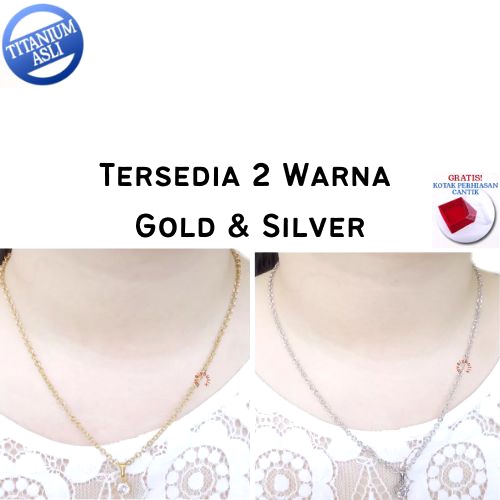 Lovelybutik - Kalung Wanita Titanium Anti Karat Anti Luntur Kalung Titanium Model Terbaru Lar4 Model Kalung Liontin Permata Bonus Tempat Perhiasan