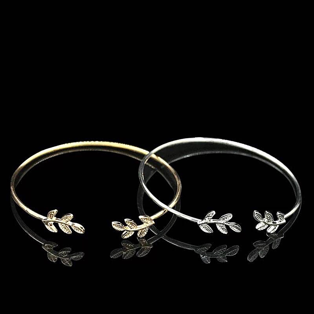 Hu Hu Hu Hu Hu Alat Bantu Pasang Kacamata♡ Gelang Bangle Open Cuff Adjustable Desain Daun Untuk Wanita