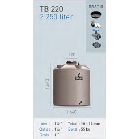 Tangki / Tandon / Toren Air merk Penguin tipe TB 220 (2250L)