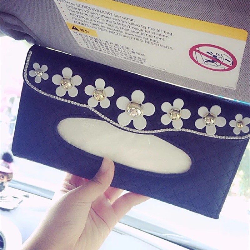 tempat tissue mobil sunvisor bunga lily KULIT MOTIF SILANG KOTAK TISSUE Tisu Jepit Sunvisor Slot Pintu atau Kantong Belakang Jok Mobil