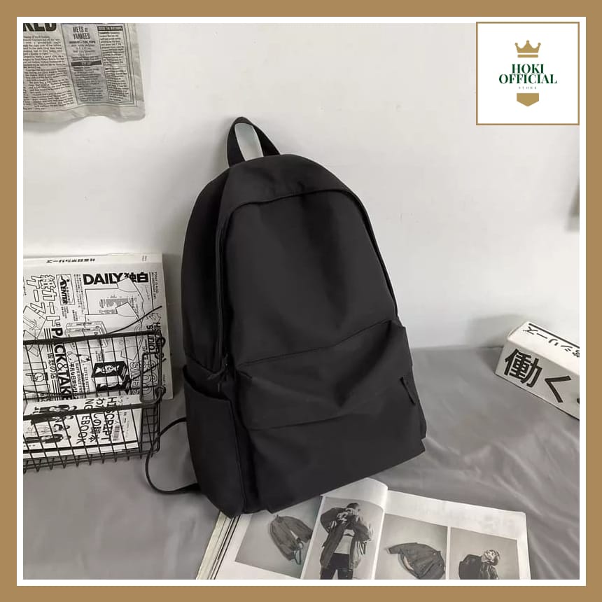 [COD] Ransel Polos Wanita Pria Tas Sekolah Warna Hitam Polos Tas Sekolah SMA SMP Kuliah Ada Slot Laptop HokiOfficial