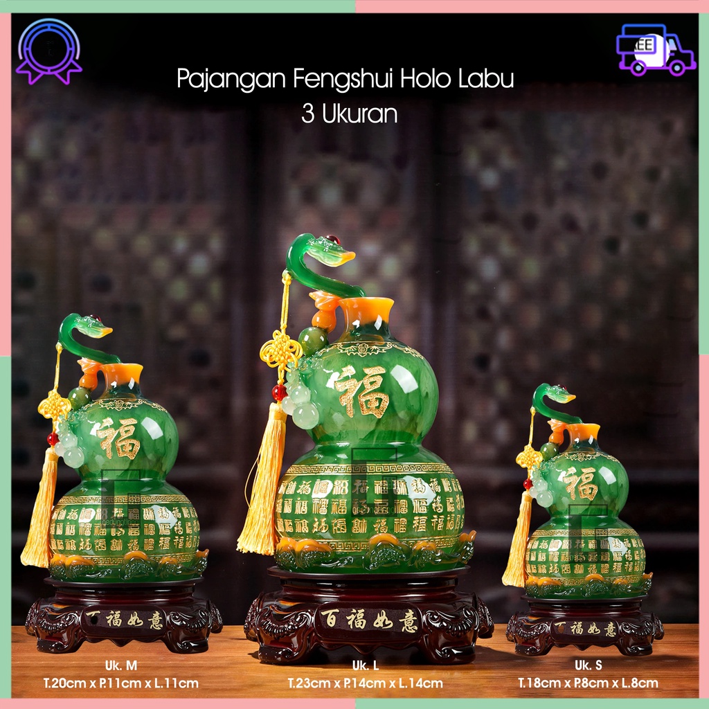 Pajangan Hiasan Imlek Labu Holo Hulu Wu Lou Wulou Pumpkin Gantungan Tassel Matra Mantra Hoki Fengshui Hongshui Rejeki Keberuntungan Botol Gourd Kendi Cetakan Asli Original Mengusir Pengusir Roh Jahat Rumah Cina Ukuran Besar Sedang Kecil Small Medium Big