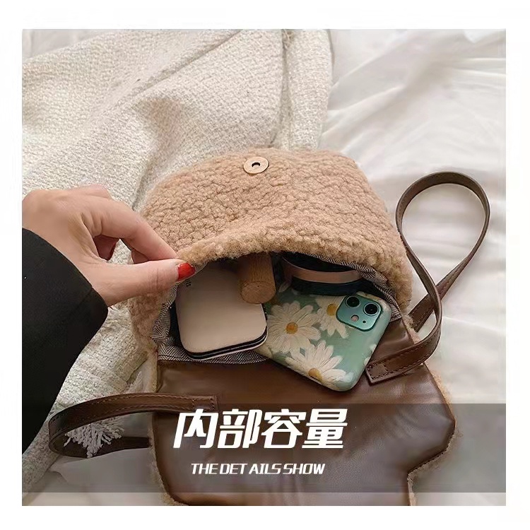 BJ60127 - BEIGE/BLACK/KHAKI - TAS SLEMPANG LUCU BULU WANITA FASHION IMPORT MODIS ELEGAN TERMURAH TERLARIS TERBARU BAGSTORE JAKARTA TAS BATAM ZC0127