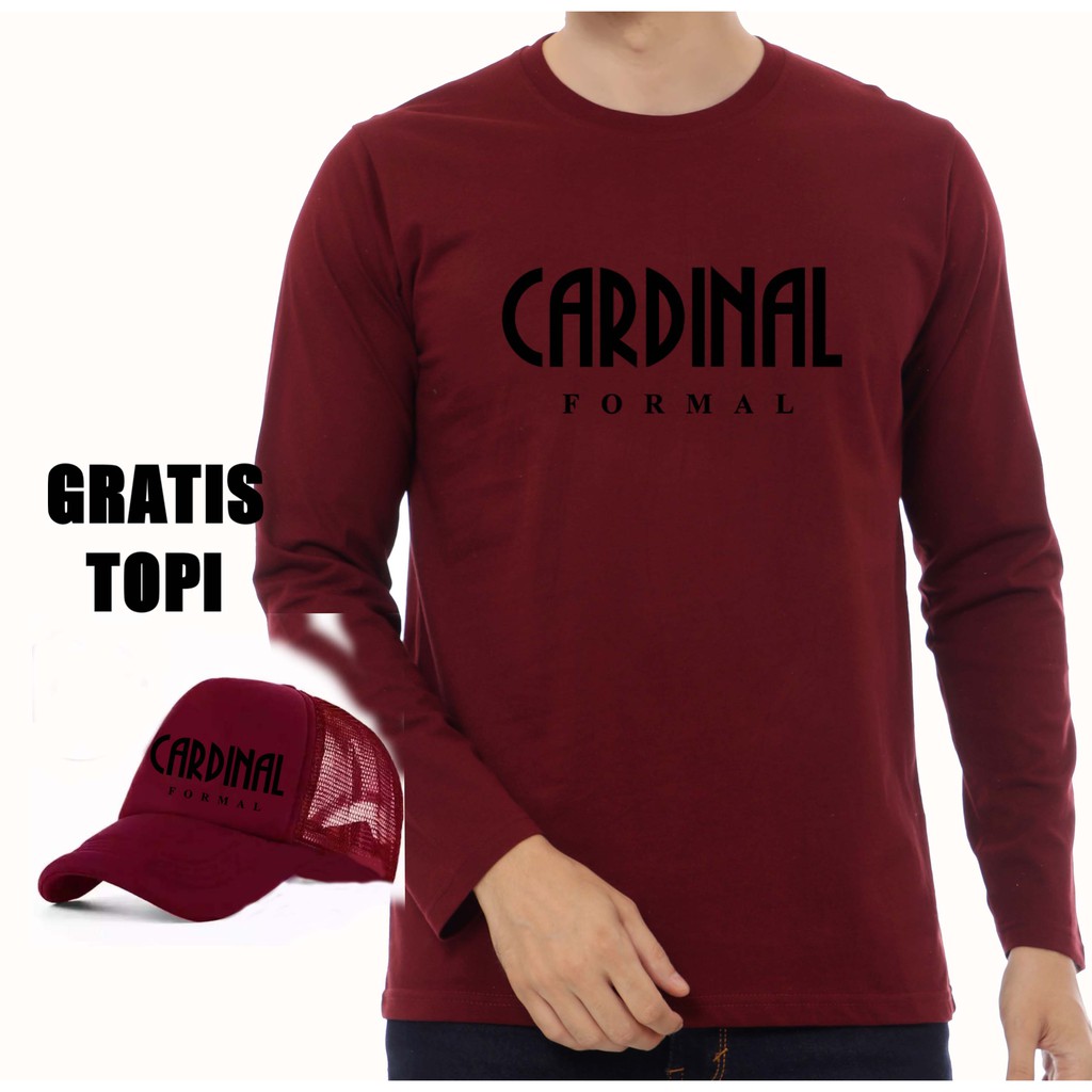 Gratis Topi Baju Kaos Lengan Panjang CF Logo Hitam terbaru bahan premium cotton combed 30s