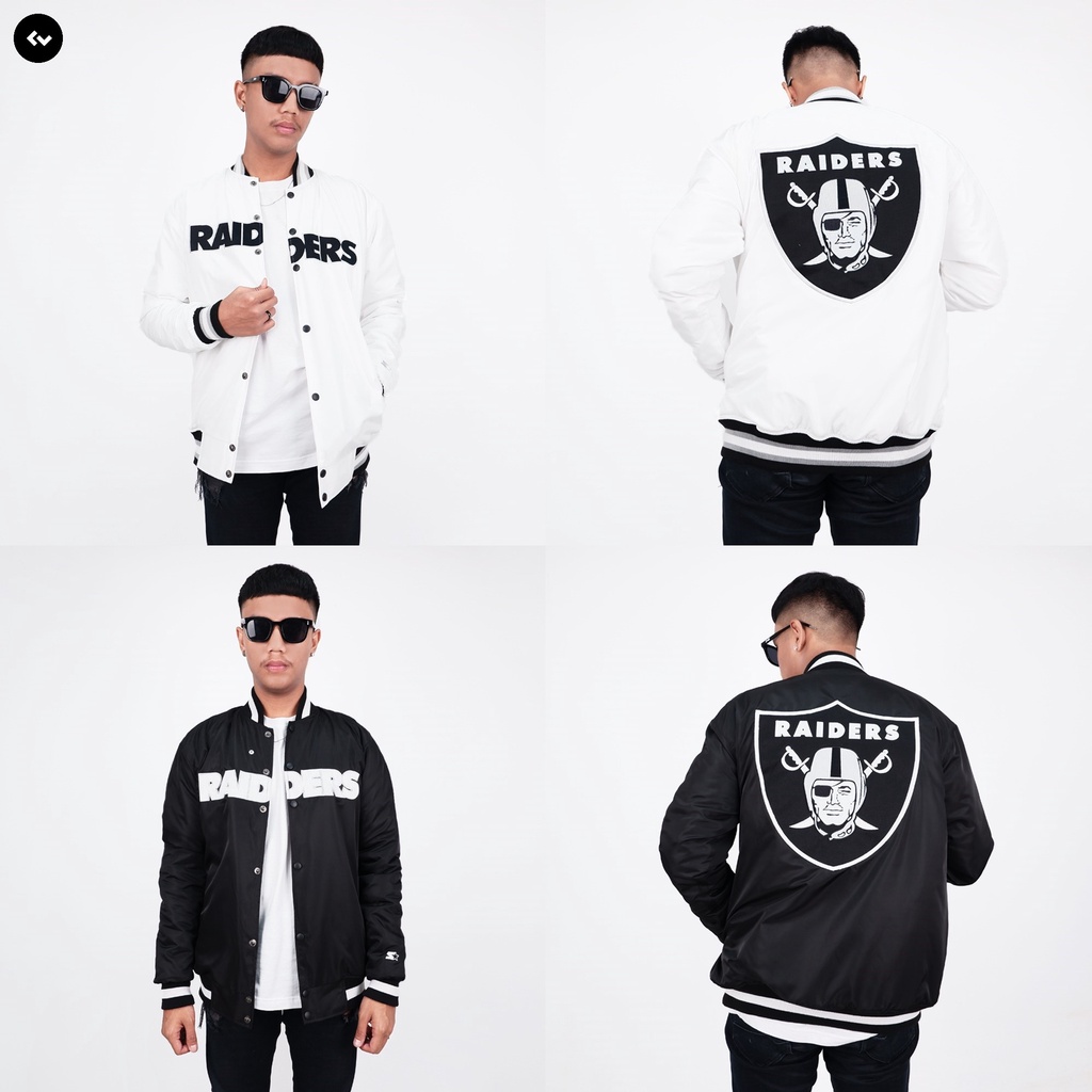 VARSITY JAKET NFL TEAM RAIDERS OAKLAND CLUB AMERICAN FOOTBALL TAG LABEL STARTER  FULL BORDIR AUTHENT