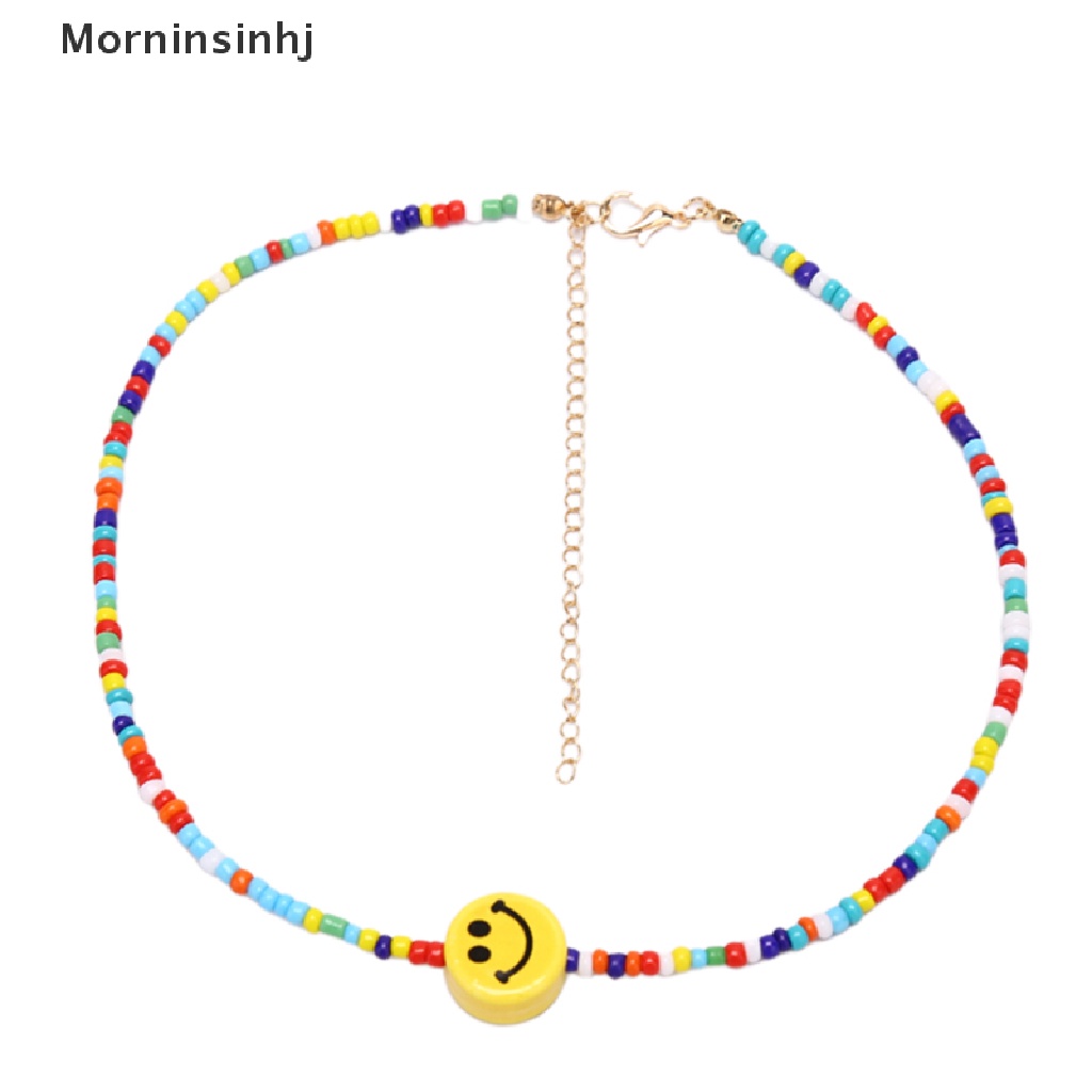 Mornin Bohemia Manik-Manik Warna-Warni Wajah Senyum Liontin Choker Kalung Klavikula Perhiasan Hadiah id