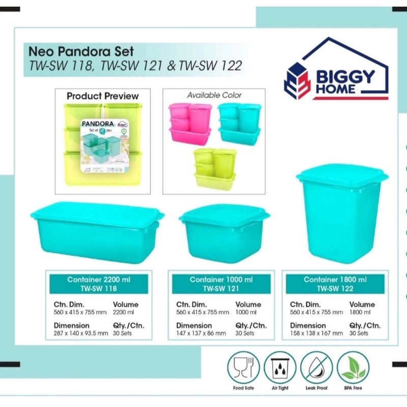 BIGGY PANDORA SET / Toples Plastik Set Wadah Kotak Penyimpanan Isi 4 Set