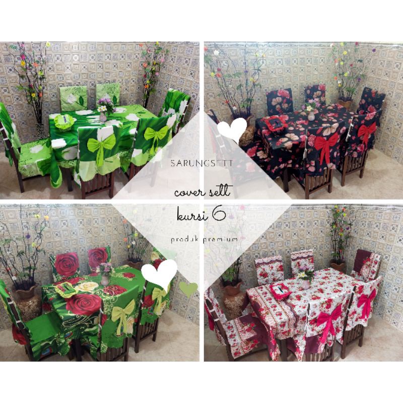 Sarung Cover Kursi Meja Makan Rumah + cover taplak meja sarung kursi 6