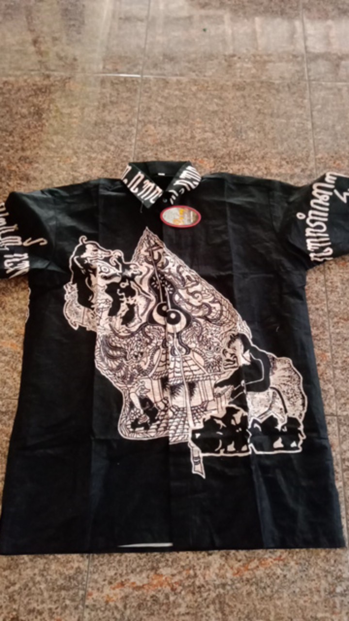 Kemeja Batik Hitam Manis Motif Wayang Kulit Asli No Kw