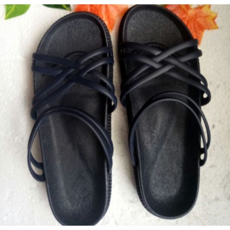 Sandal Jelly Niar Sandal Wanita Tali Karet Boloni Andin-Navy