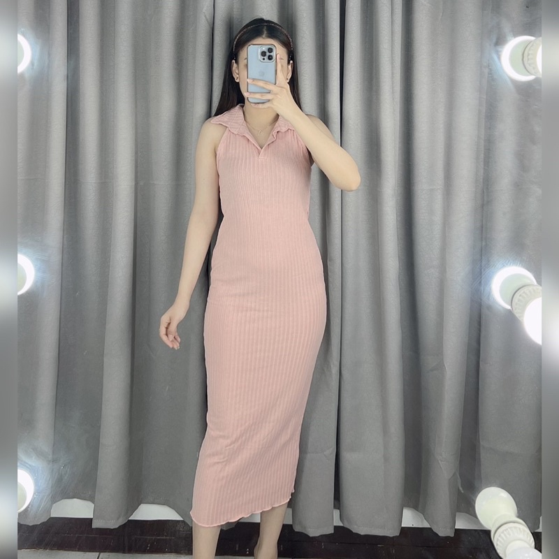 Dress collar bodycon rib | Dress korea