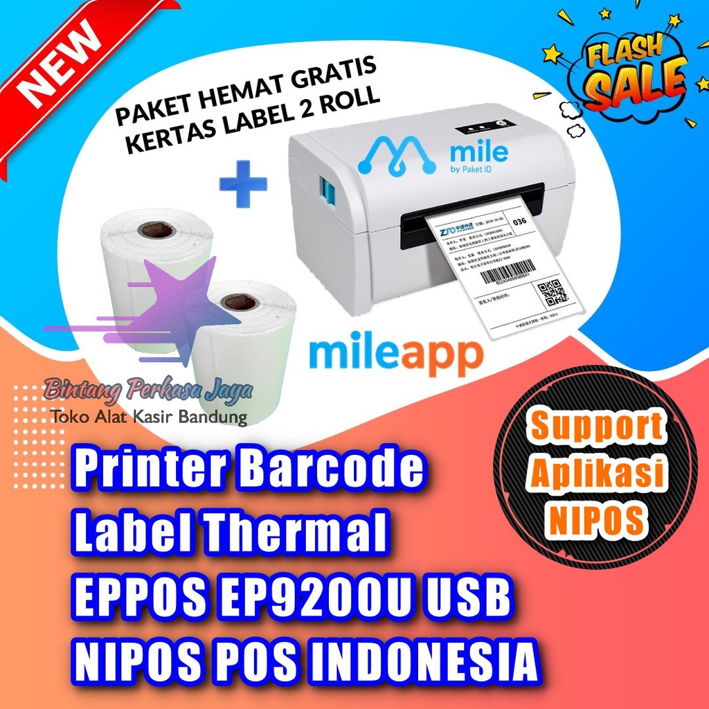 

PRINTER NIPOS MILEAPP BARCODE LABEL THERMAL EPPOS EP9200 USB TERLARIS