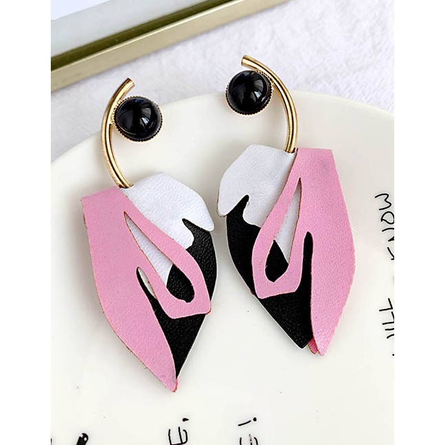 LRC Anting Tusuk Fashion Alloy Pu Color Matching Geometric Earrings F6268X