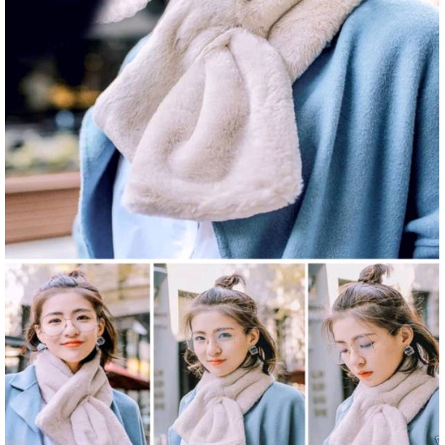 Women Rabbit Fur Scarf Shawl Collar Neck Syal Musim Dingin