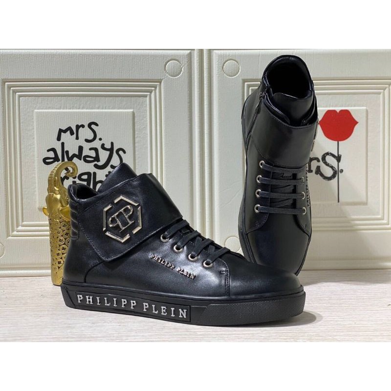 bisa cod sepatu pria sneaker high end philipp plein mirror shoes pp boots type lv 186-1 kulit