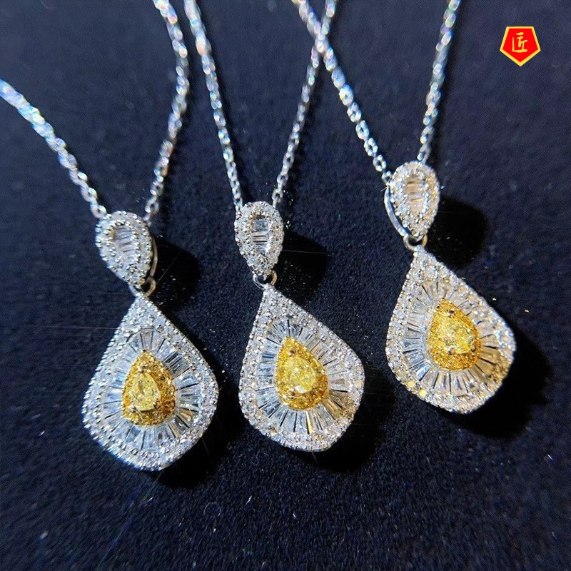 [Ready Stock]Fashionable Elegant Light Luxury Necklace 18K Gold Zircon Yellow Pendant for Women