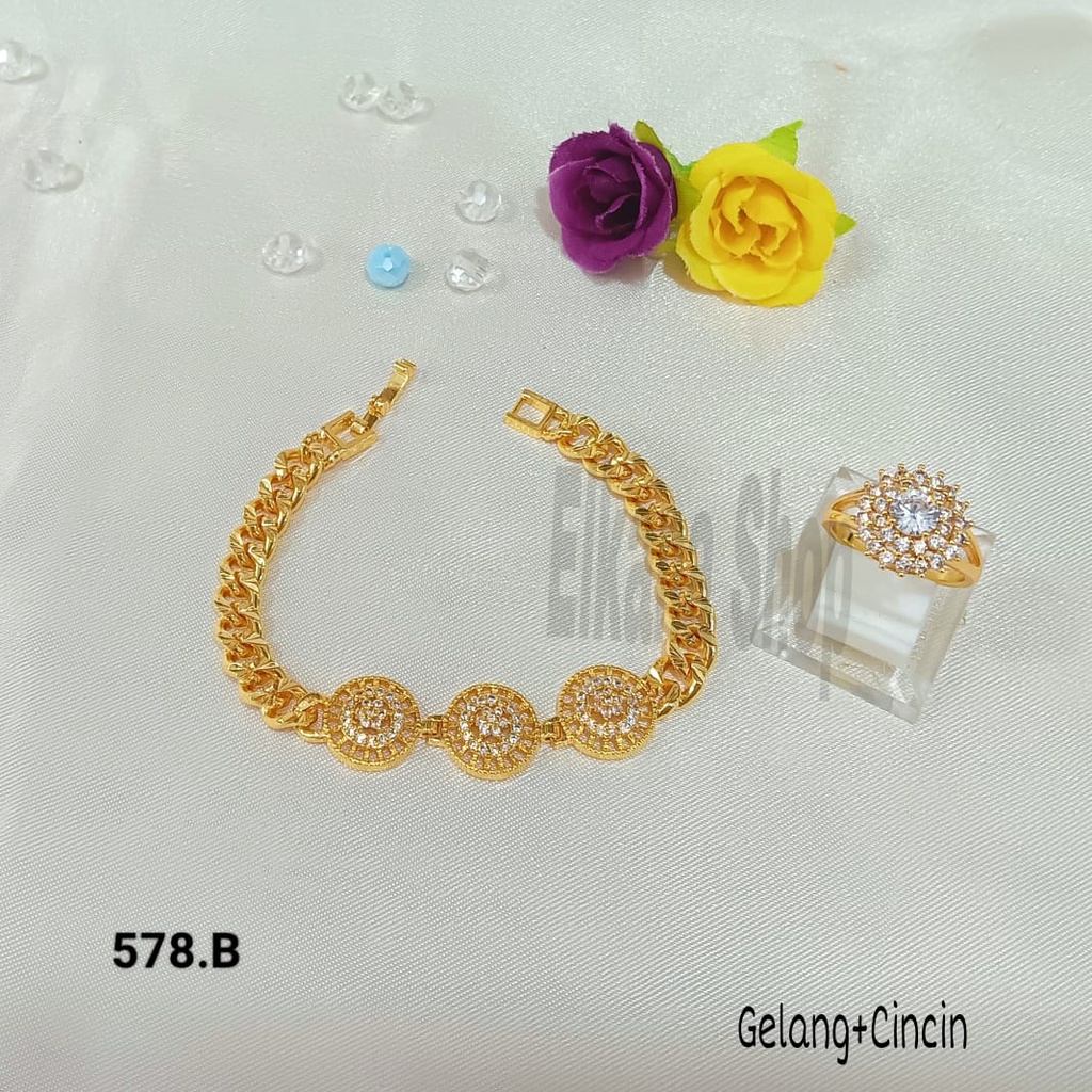 SET GELANG RANTAI BUNGA LINGKAR ZIRCON SIMPLE TERMANIS RANTAI SUPER BERKELAS PERHIASAN ANTI KARAT&amp;ANTI LUNTUR