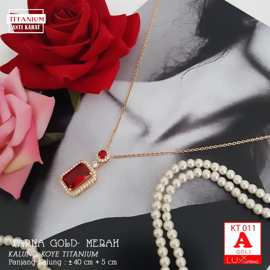 KT 011 Kalung Titanium Mewah Permata Zirkon Warna Merah Hijau Perhiasan Anti Karat Selamanya Luxx Xuping