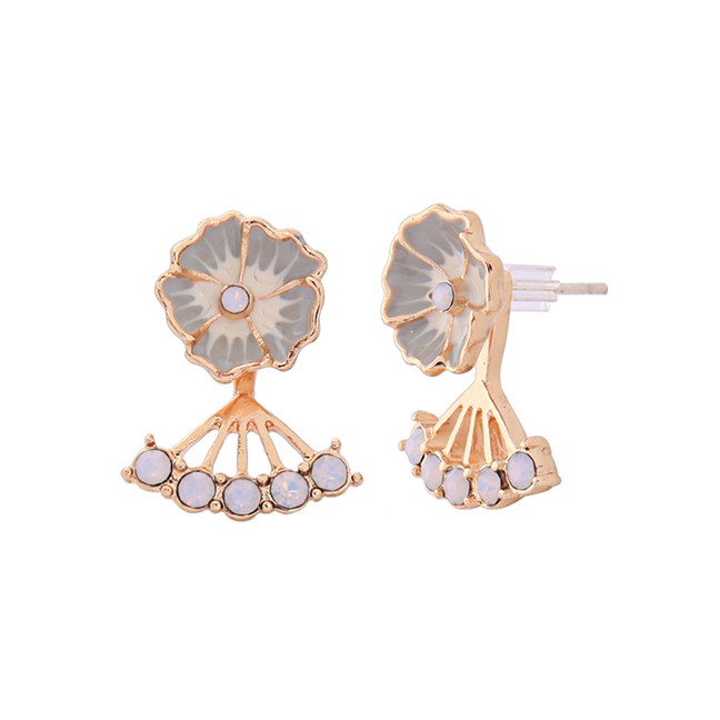 LRC Anting Tusuk Fashion Short  S925 Sterling Silver Glazed Flower Tassel Earrings F89148