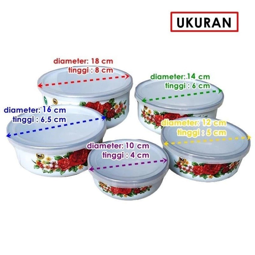 Maspion mangkuk mixing bowl 5pcs porcelain enamel + tutup / rantang susun 5 enamel