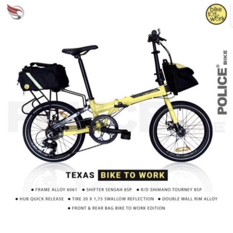 Khusus Gojek/Grab Instan Sepeda Lipat Element Police Texas Bike To Work 20 inch folding bike bonus tas B2W 8S NEW kredit COD-Yellow