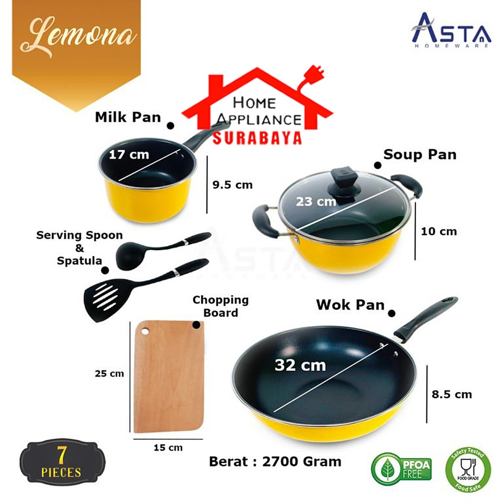 Panci Wajan Set Non Stick Asta Lemona Cookware Set 7 PCS Alat Masak Serbaguna