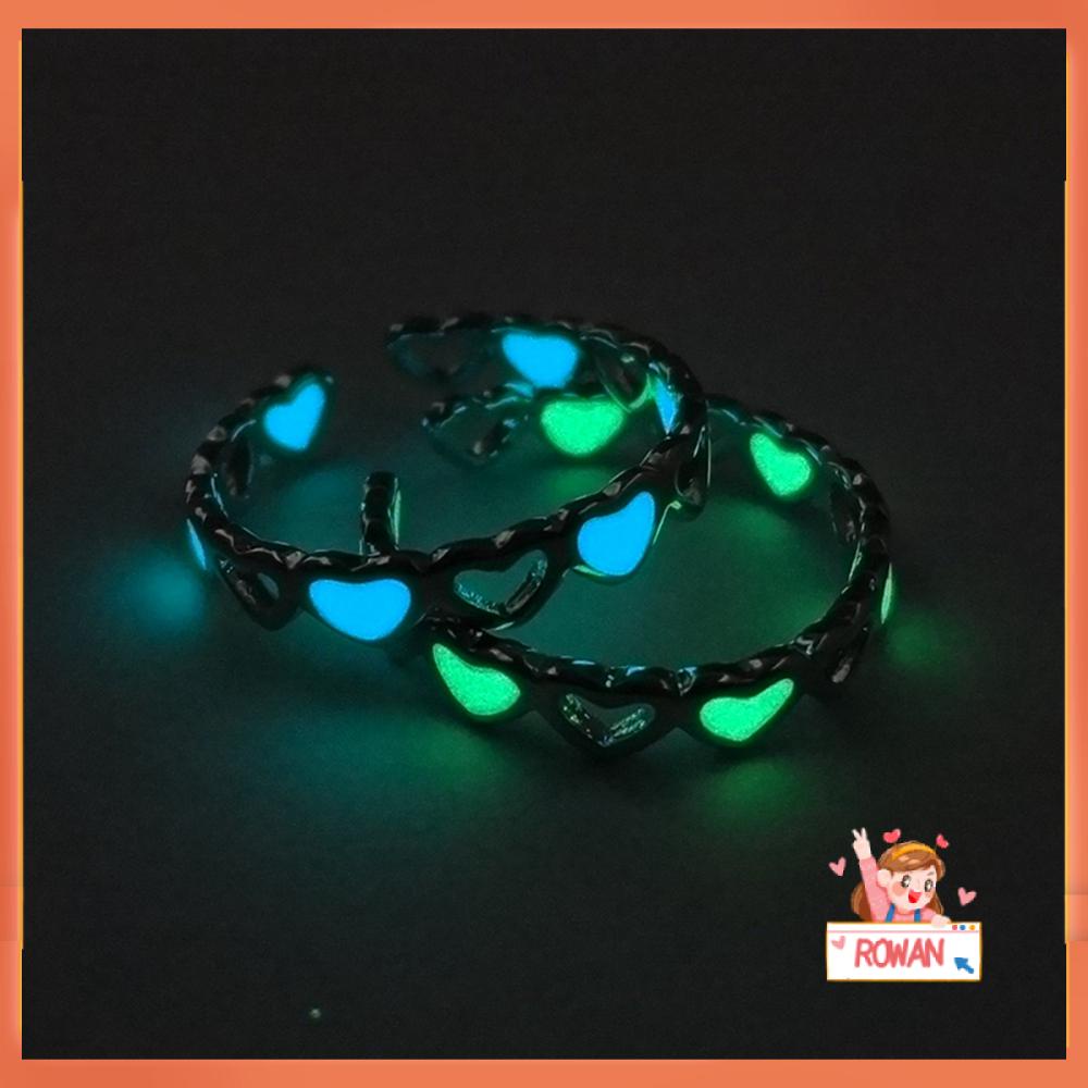 1pc Cincin Luminous Glowing In The Dark Model Hollow Out Adjustable Untuk Pasangan