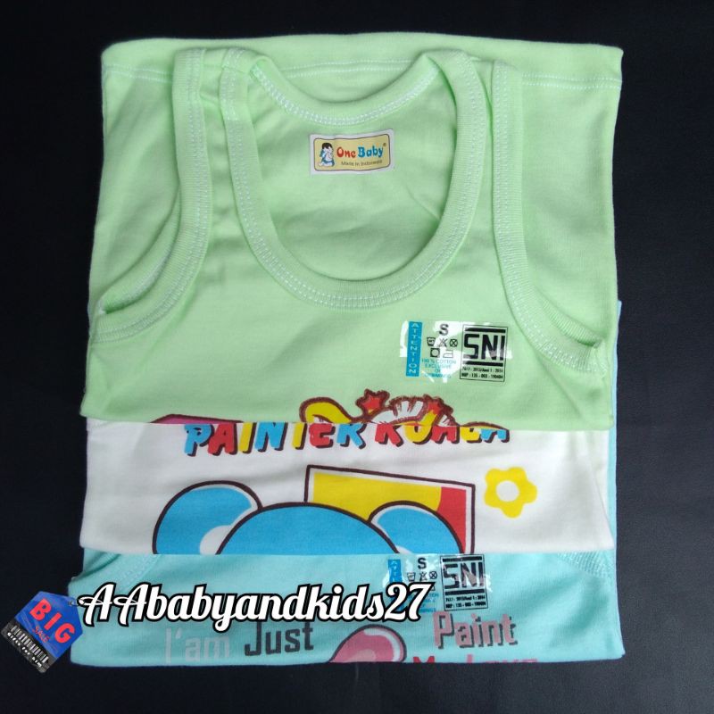 3PC KAOS BAYI TANPA LENGAN ONE BABY BERGAMBAR UKURAN S-XL LEMBUT DAN SNI