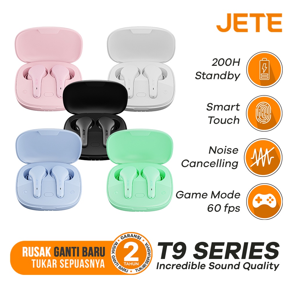 TWS Earbuds Headset Bluetooth Macaron JETE T9 - Garansi  2 Tahun