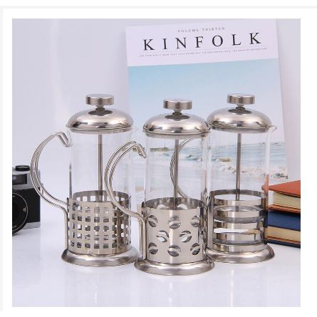 [TOSERBA_EMAK] -  French Press Manual Coffee Maker Pot Beans Pattern - Silver