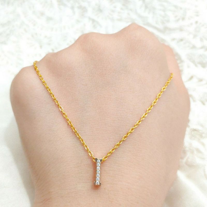 Kalung Liontin Huruf Inisial I Alfabet Kapital Permata Emas asli Gold