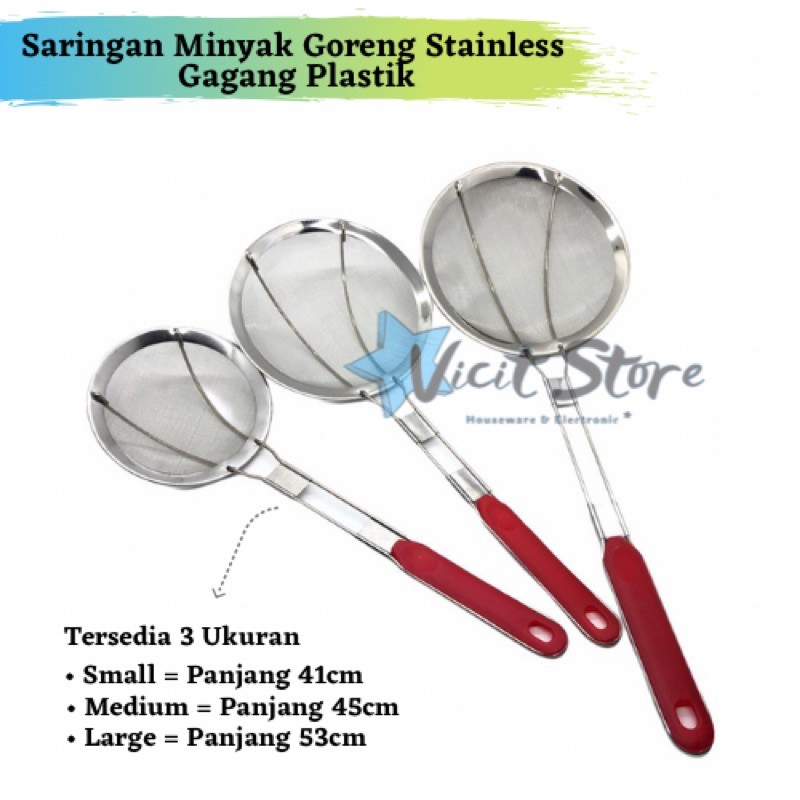 Saringan Minyak Goreng Stainless Gagang Plastik Anti Panas