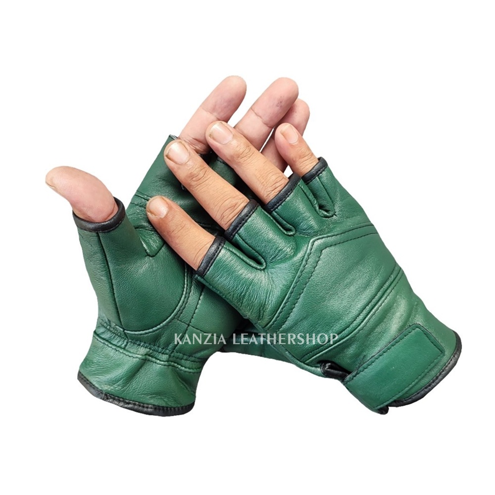 Sarung Tangan Kulit Motor Setengah Jari Kanzia Leathershop Yana Gloves